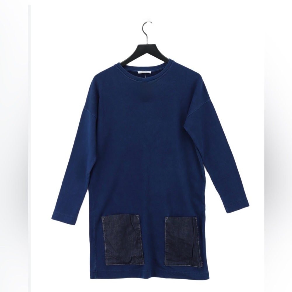 Zara Navy Blue Long Sleeve Dress with Denim Pockets